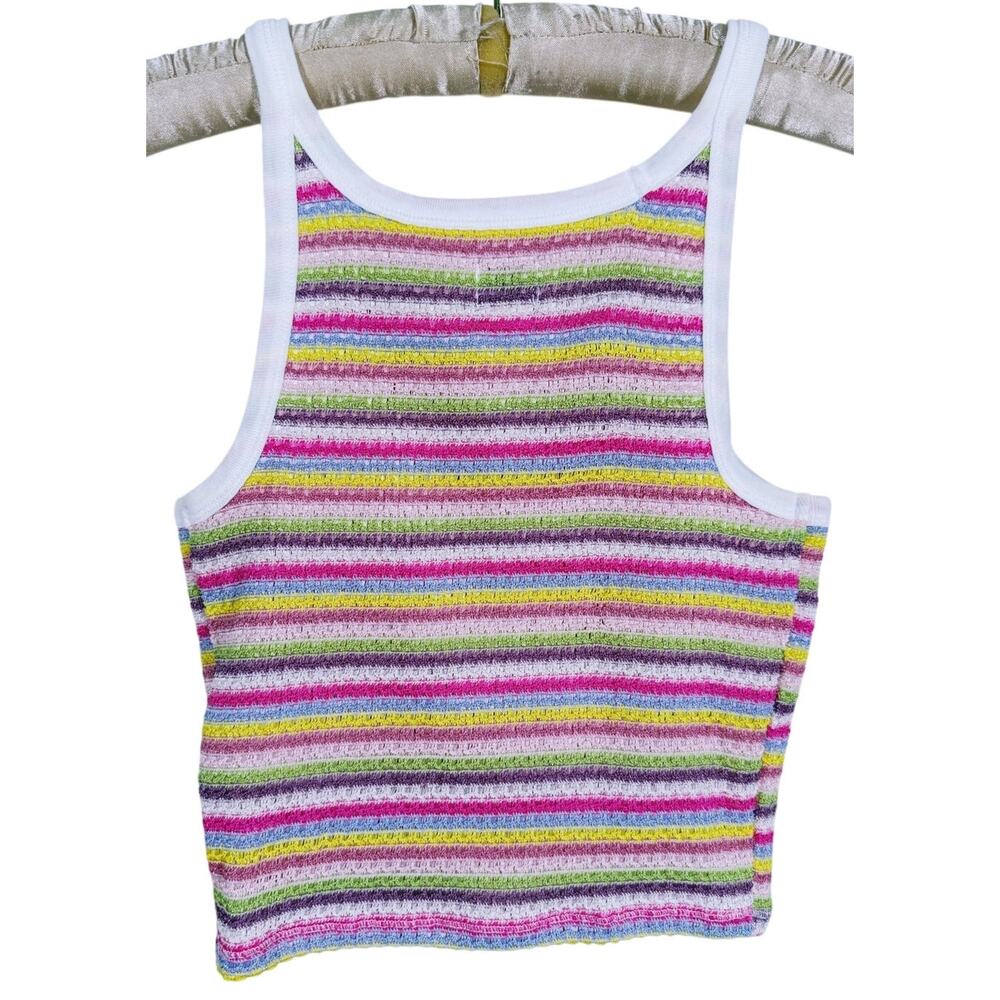 BDG Urban Outfitters Y2K Rainbow Striped Knit Crop Top Medium 90s Retro Dopamine - Picture 3 of 9